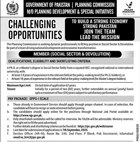 Jobs in Panning Development & Special Initiative Islamabad